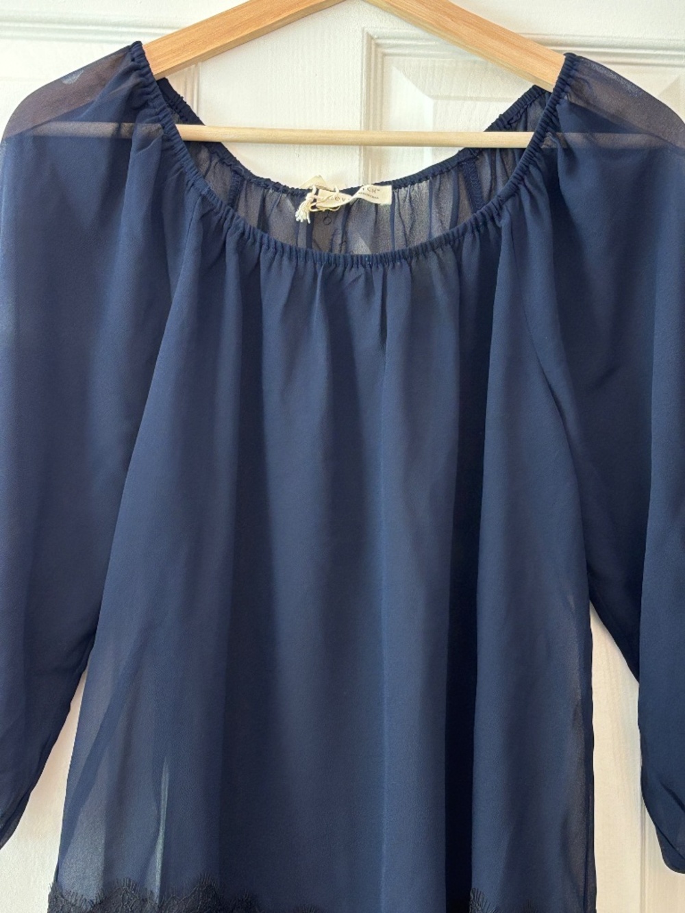 lovestitch Gather Lace Sheer Boho Blouse - Navy Blue & Black Size S - Picture 5 of 9